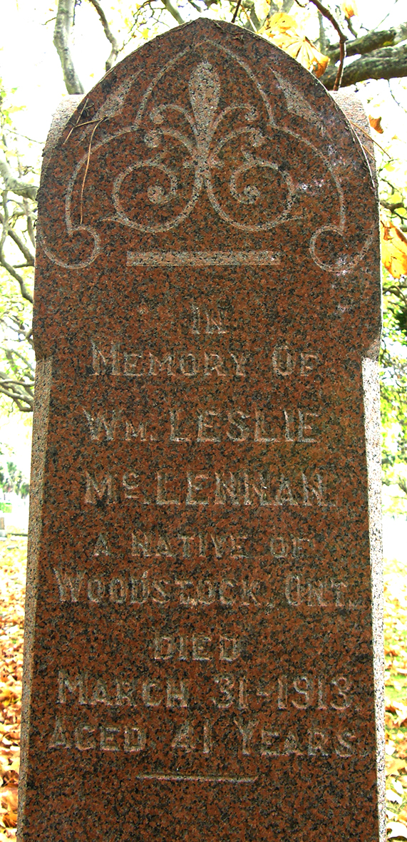 Photo of headstones/William Leslie McLennan d 1913 hdstn Rose Bay cem BC